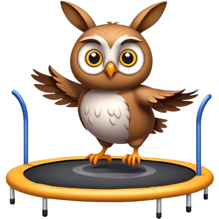 Owl on trampoline with rabbit emoji