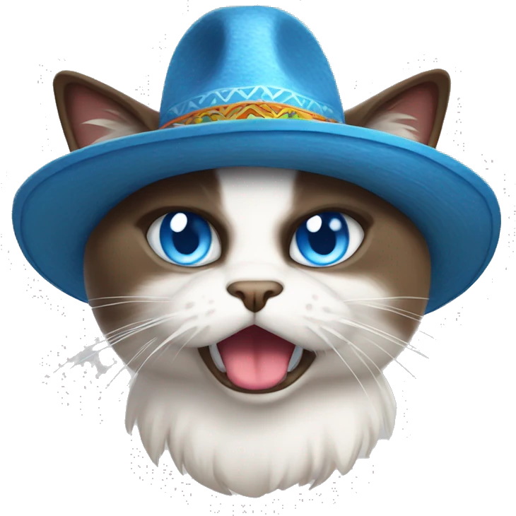 angry snowshoe cat with blue eyes wearing a sombrero  emoji