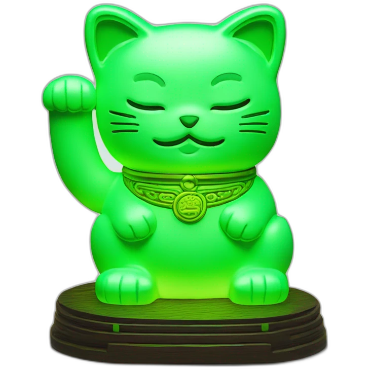 maneki neko 3d in the form of green neon sign emoji