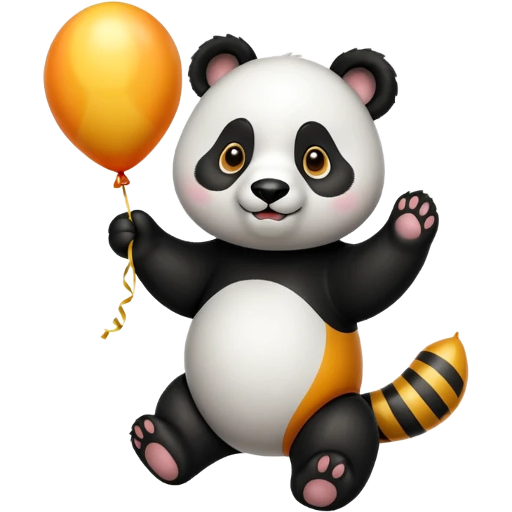 panda holding yellow and orange lines balloon in hand emoji