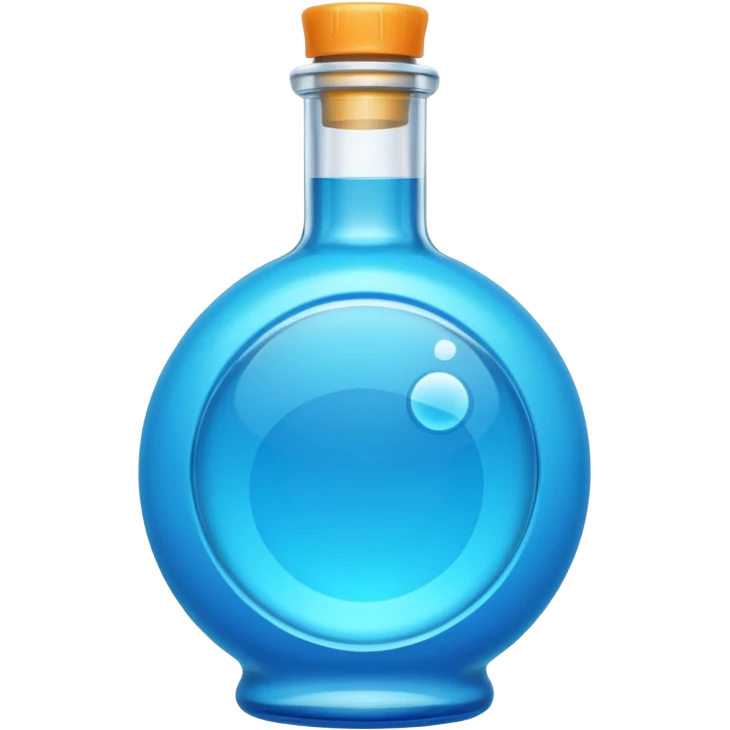 a blue motion tiled to the left, with a round glass bottle no handle, neon  emoji
