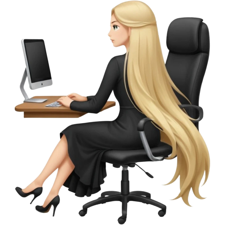 Woman from the Back of head with long hair sitting on an office chair emoji