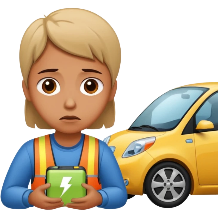 Sad person at low-battery icon next to EV. emoji