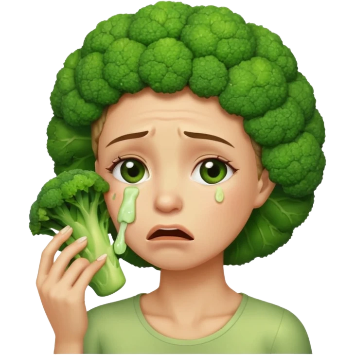 Woman crying eating broccoli emoji | AI Emoji Generator