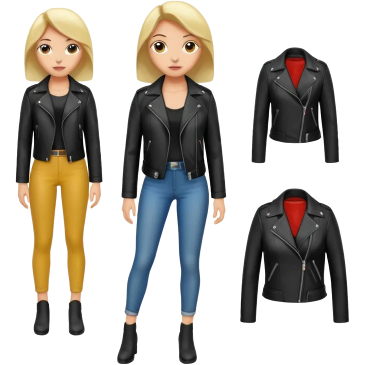 Women in leather jocket, full body, different color emoji