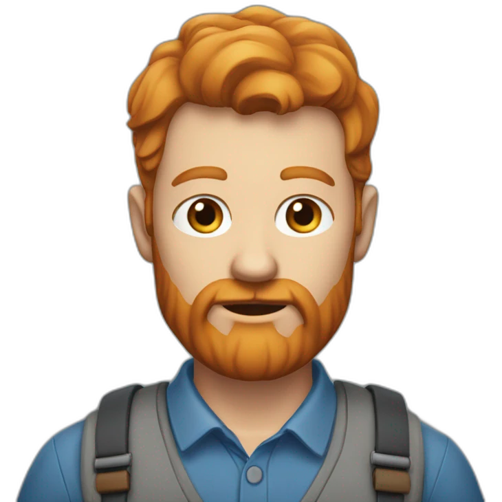 Man with short ginger hair with some grey hairs in and a long ginger beard wearing a blue collared shirt emoji