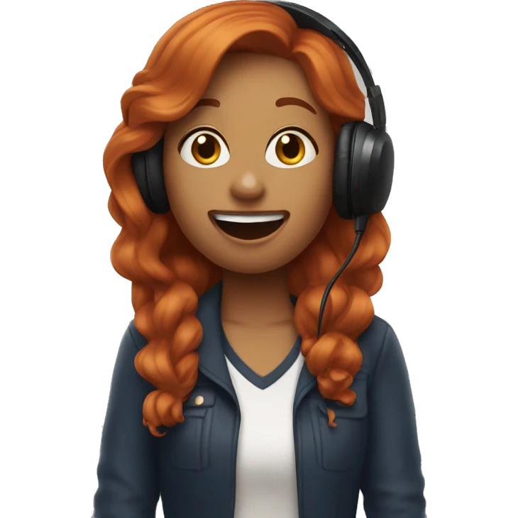 auburn haired girl with a microphone singing emoji