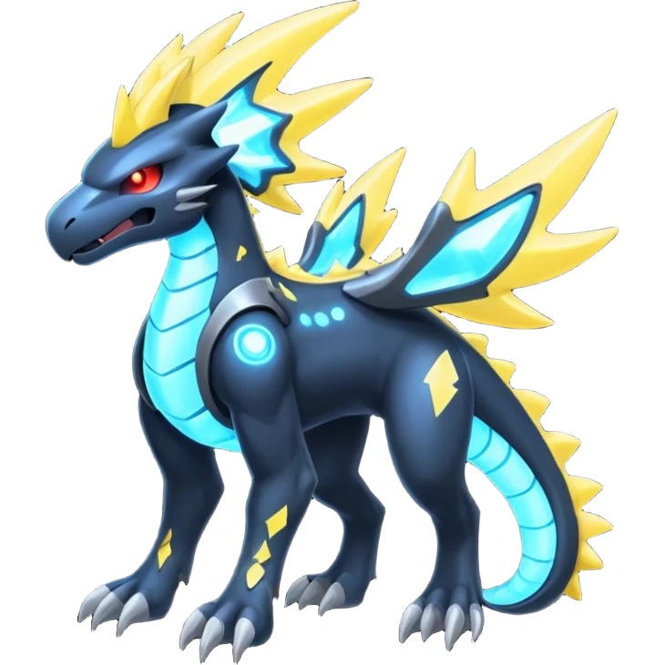 Bioluminescent glowing luminescent starry sparky Futuristic Shiny Haxorus-Zekrom-fusion (full body) emoji