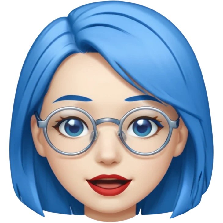 Mujer asombrada con cabello celeste y gafas azules cromadas guiñando un ojo emoji