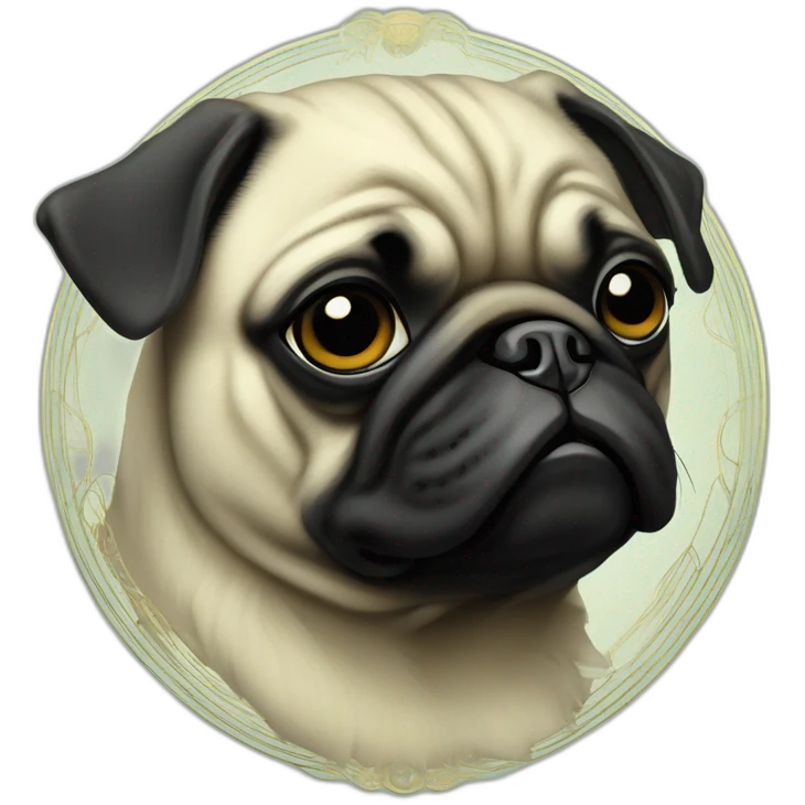 A cyberpunk black pug in Art Nouveau style during 1910 emoji
