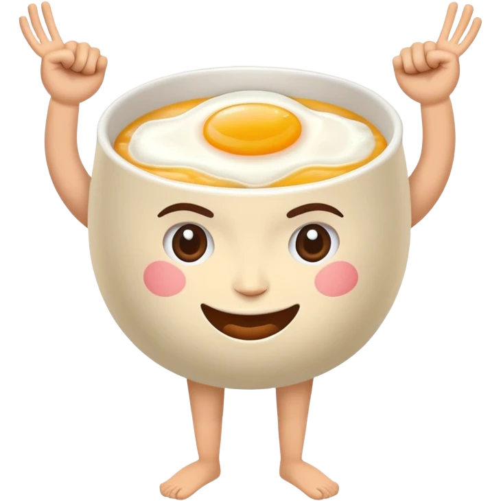 Breakfast bowl with a face on it and arms and legs ready for gym emoji