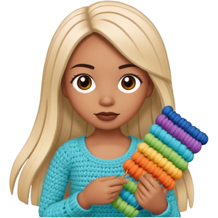 Pegatinas de Mujer con pelo lacio  tejiendo un amigurumi  emoji
