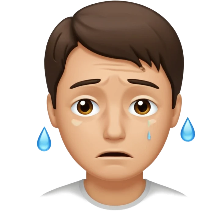 White tan, brunette,man crying.  emoji