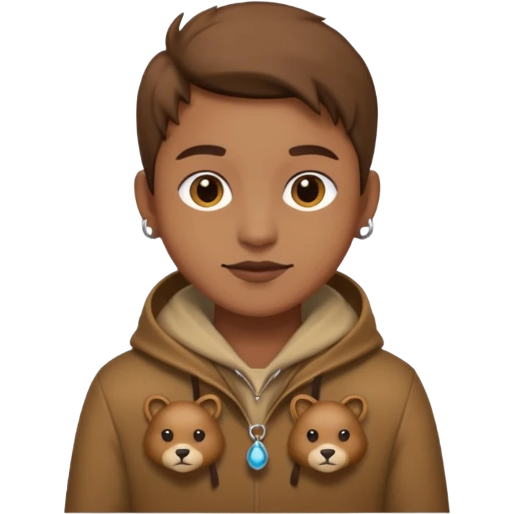 Classic hunter image, with brown clothes and some decorations made of animals emoji