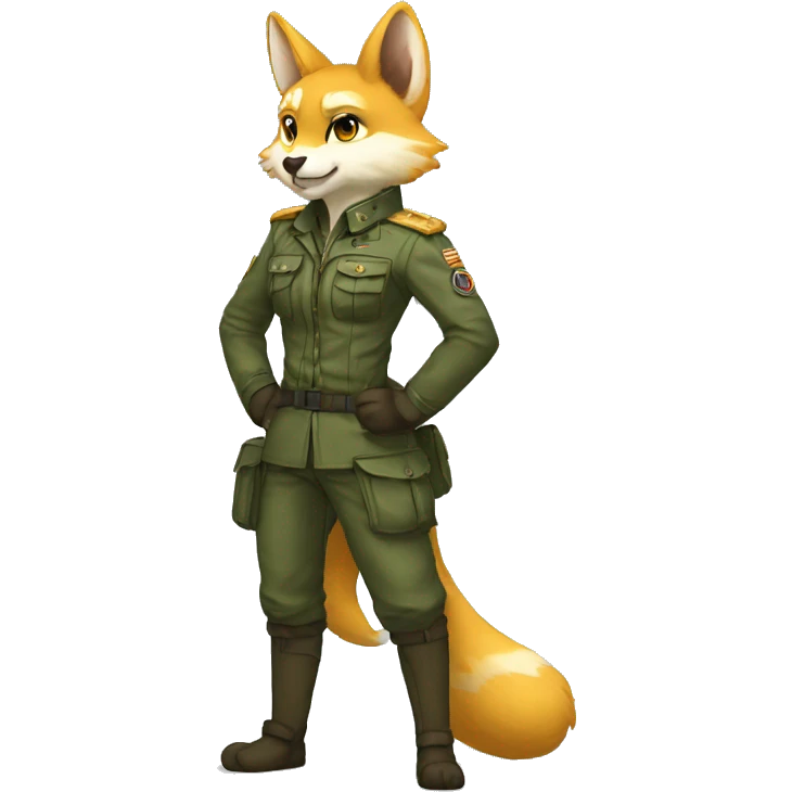 Anthro Fur-Sona-Fakémon with a military outfit Full Body emoji