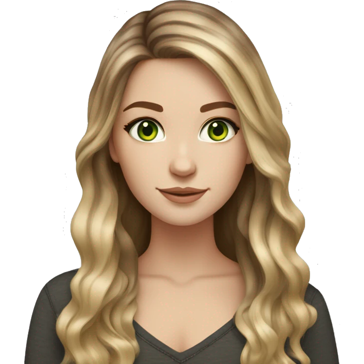 White girl green eyes with long brown hair with blonde highlights balayage  emoji