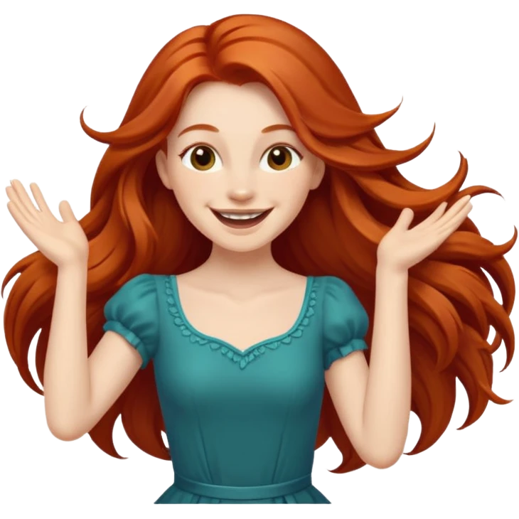 Excited long haired redhead dancing emoji