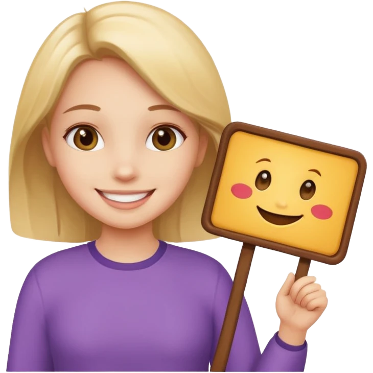 A girl holding a sign saying good girl emoji