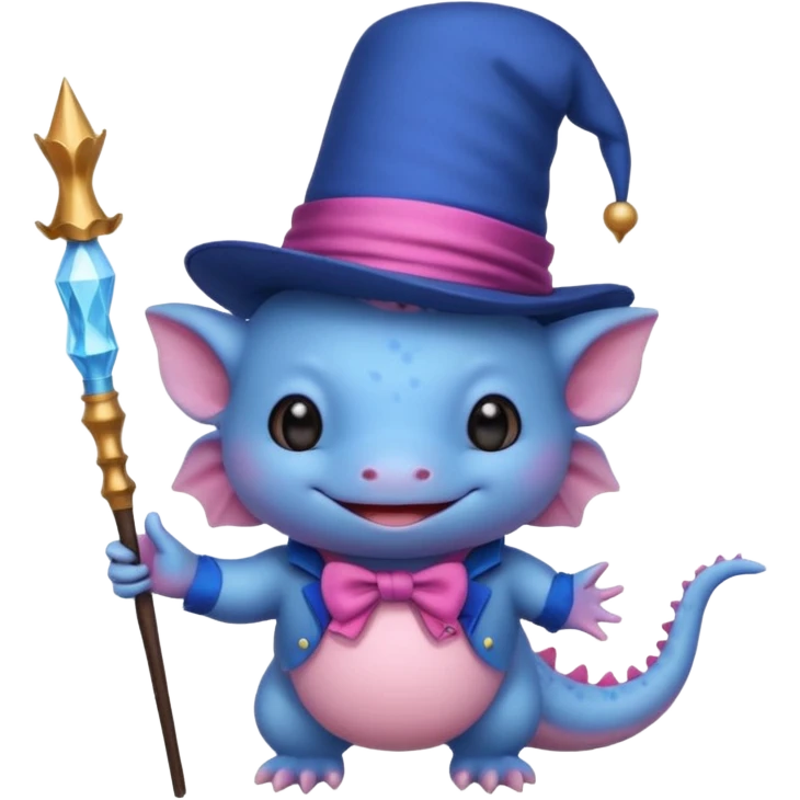 blue axolotl with magician hat emoji