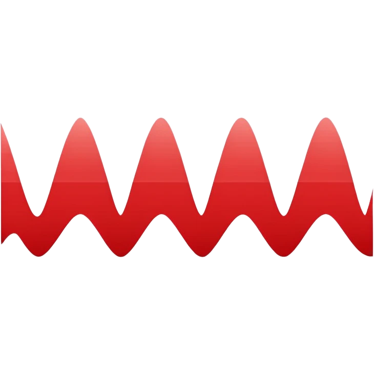 logo on white background showing a waveform morphing into a sheet of text. Clean red and white geometric style, minimal and modern, no text. Represents audio-to-text or video transcription powered by AI emoji