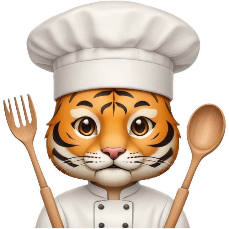chef tiger face with chef hat and cooking utensils for Twitch emote emoji