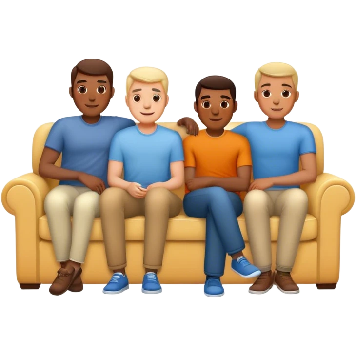 three men sitting on a couch together relax emoji