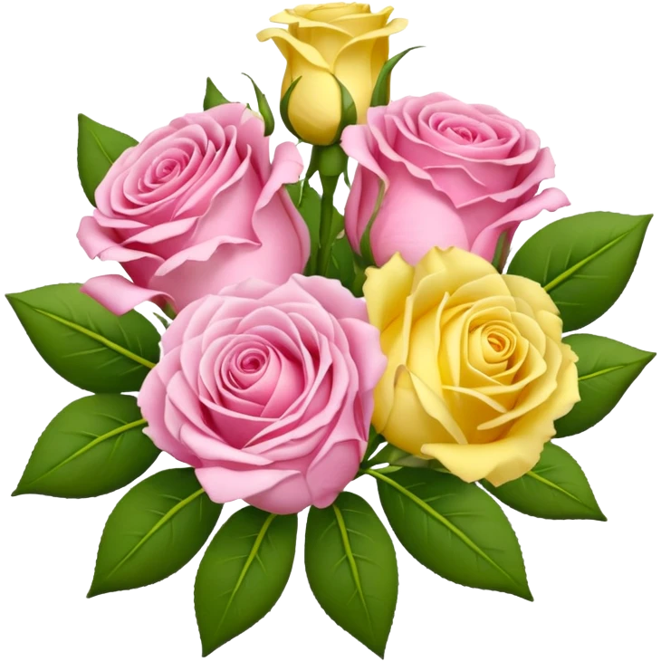 A mixed bouquet of four flowers, featuring pink roses and yellow lisianthus. emoji