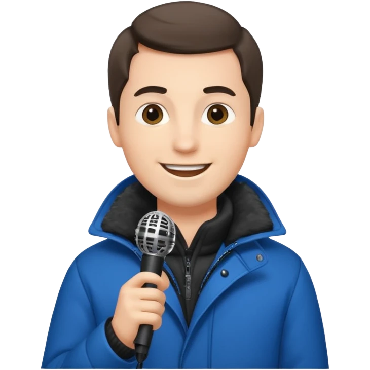 man with winter clothes holding microphone emoji