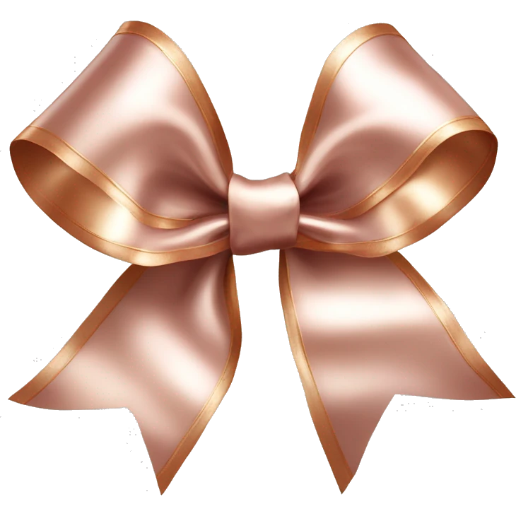 Realistic isolated rose gold shiny silk ribbon bow with edges of the bow lined with white fur. emoji