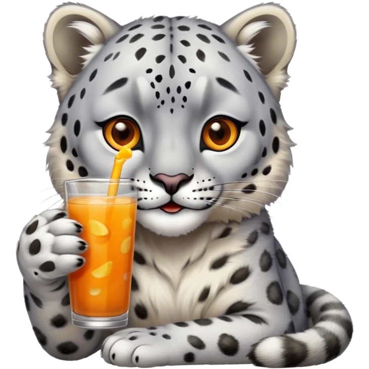 Snow leopard sipping apple juice emoji