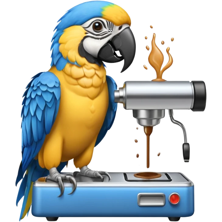 yellow and blue macaw using a espesso machine emoji
