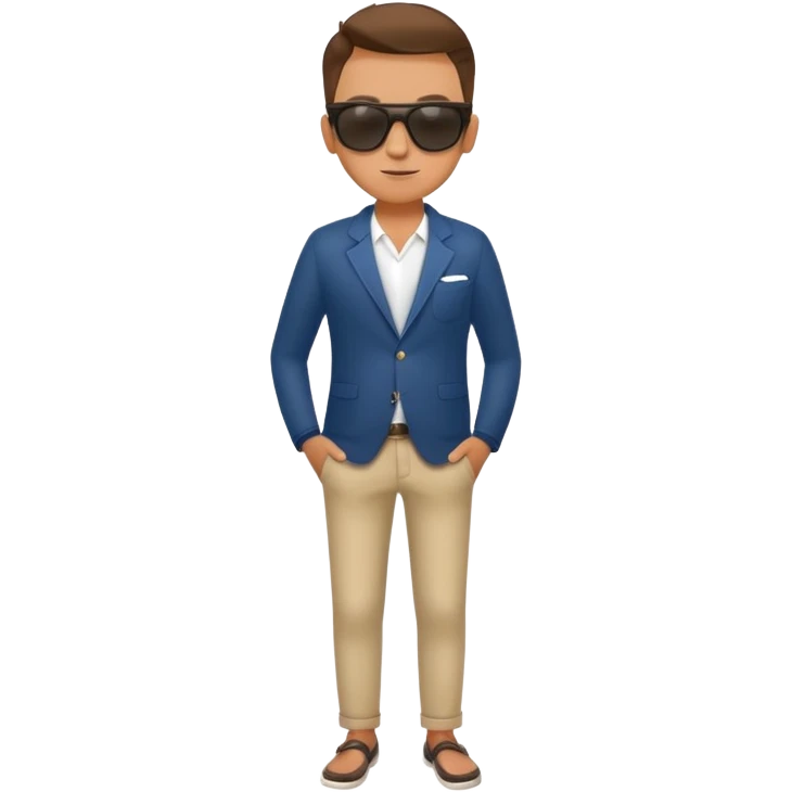 stylish self-assured figure with sunglasses, hands in pockets, showing effortless charm and rizz emoji