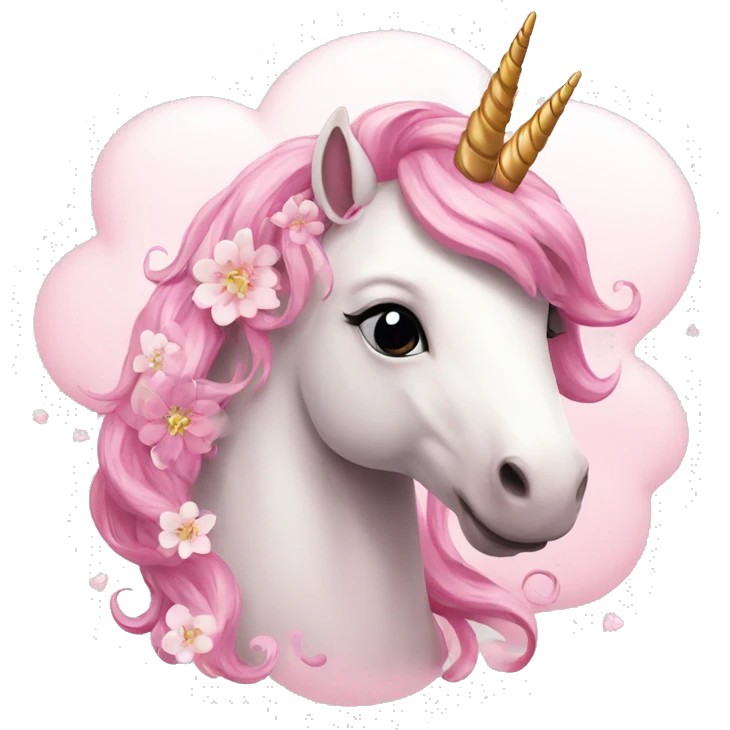 Pink unicorn with flowers on a white cloud  emoji