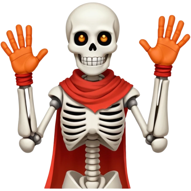 Papyrus from Undertale, tall skeleton with a red scarf, white body armor, orange-red gloves, enthusiastic expression emoji