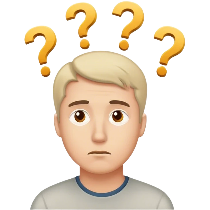 задумчивый мужчина с вопросами над головой  emoji