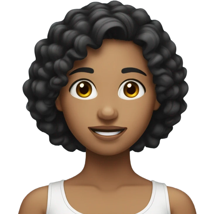 Girl. Long curly black hair, white skin, exercises emoji