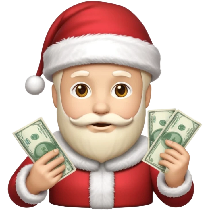 A confident rich emoji face wearing a Santa hat, money stacks, casino vibe, New Year theme, premium 3D emoji style, sharp details, no text, isolated on transparent background emoji