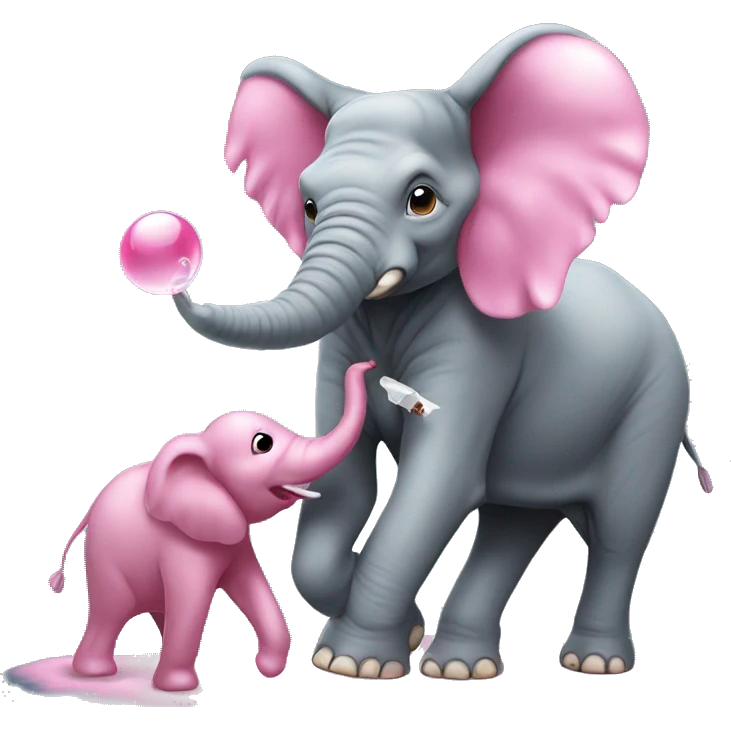 Elephant standing on an ant while blowing a big bubble of bubble gum  emoji