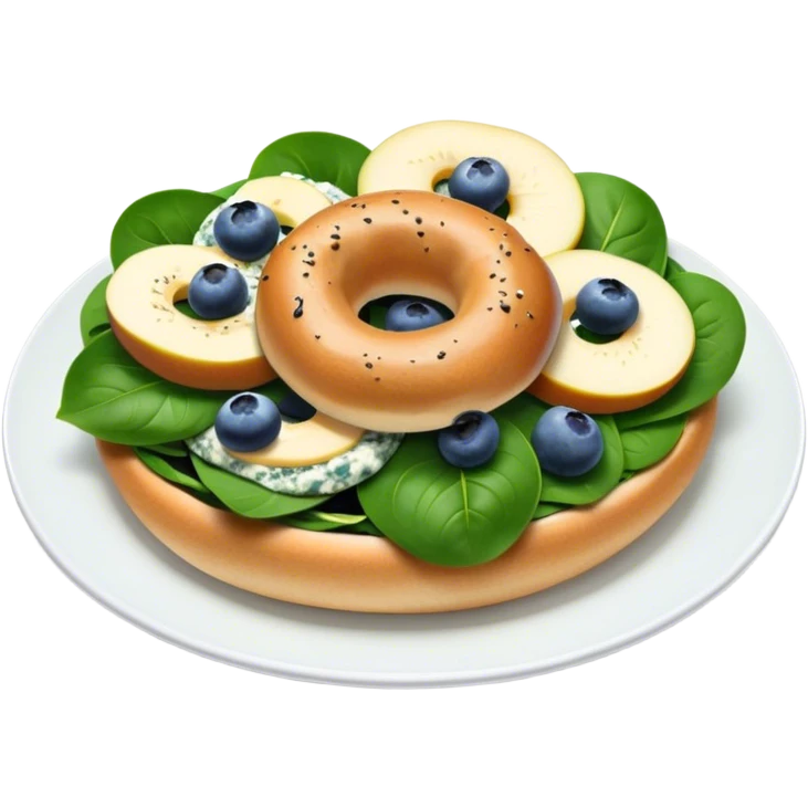 Pear spinach salad with half a blueberry bagel on the side emoji