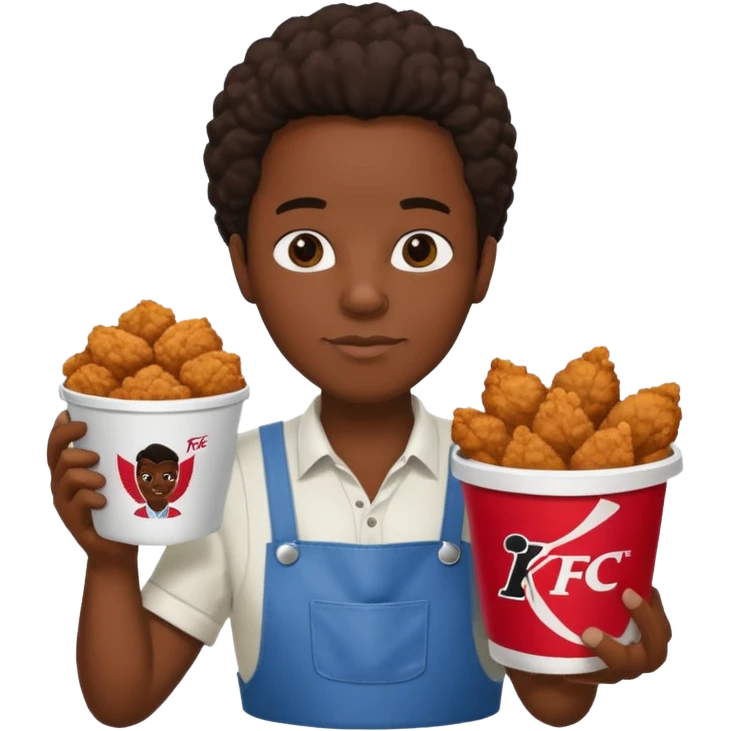 black person holding fried chicken in a KFC bucket and watermelon and cotton emoji