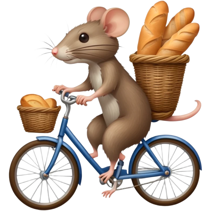 Rat riding bicycle with French baguette in basket emoji