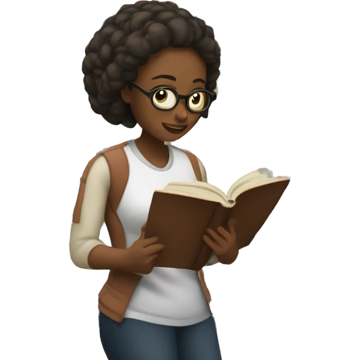 Woman reading books in library  emoji