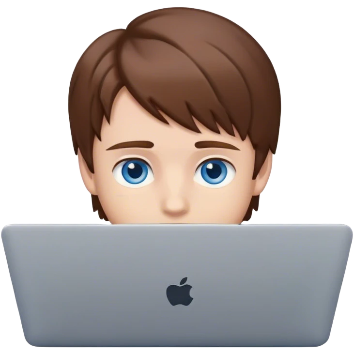 boy with brown hair and blue eyes on a laptop emoji