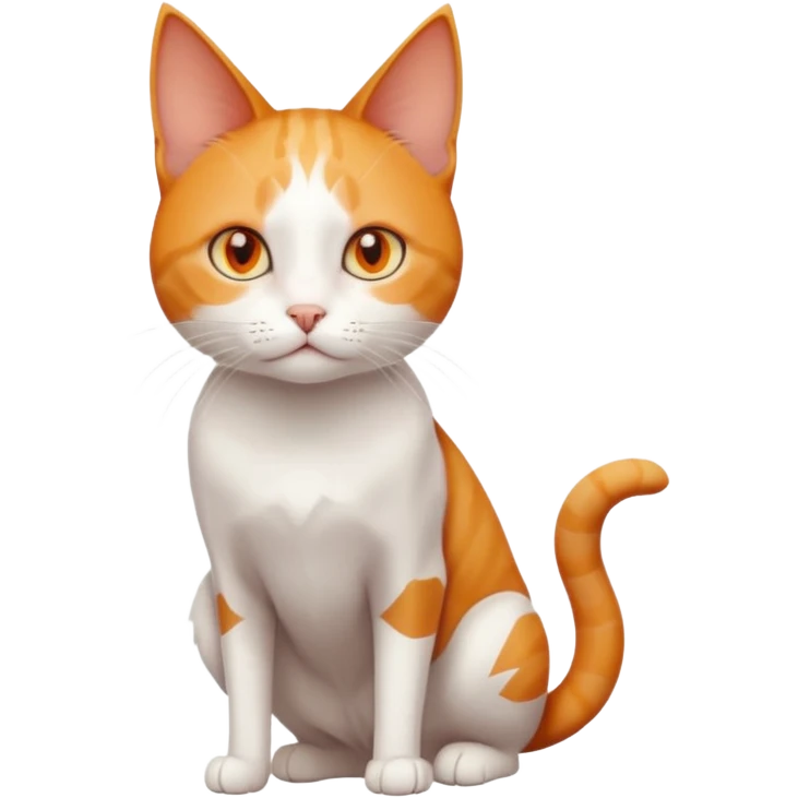 full body of tiny + skinny ginger and white cat with deep orange eyes and triangular shaped face emoji