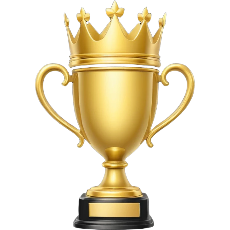 Win Emoji Glossy 3D showing a gold trophy with a small crown, glowing ...