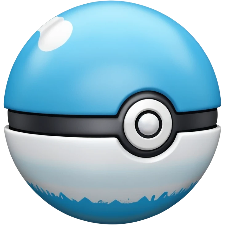 blue pokeball emoji, top half is a more saturated blue, bottom half is white, black stripe, with a white sheen, with a pearlescent finish, with a graffiti effect emoji
