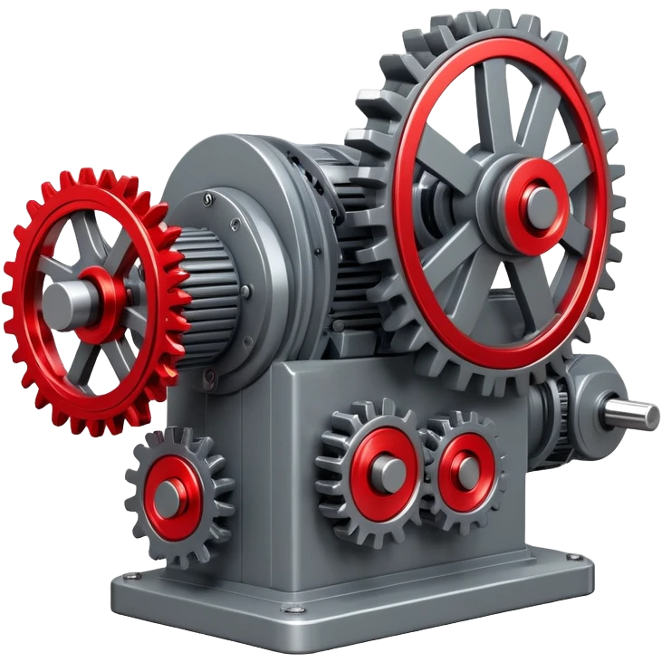 Realistic 3D render of a compact power generator with:
- Intricate mechanical gears system
- Main large gear in metallic gray
- Smaller interconnected gears in motion
- Red glowing energy flowing through transparent tubes
- Industrial-tech aesthetic
- Metallic gray base with red accent lights
- Sharp details and mechanical precision
- Subtle steam or energy particles in red
--ar 1:1
--style raw
--v 5.2
--no text
--q 2
--c 20 emoji