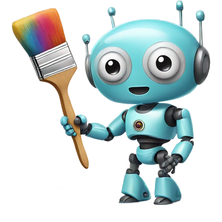 cute robot holds a palette with paints and a brush emoji
