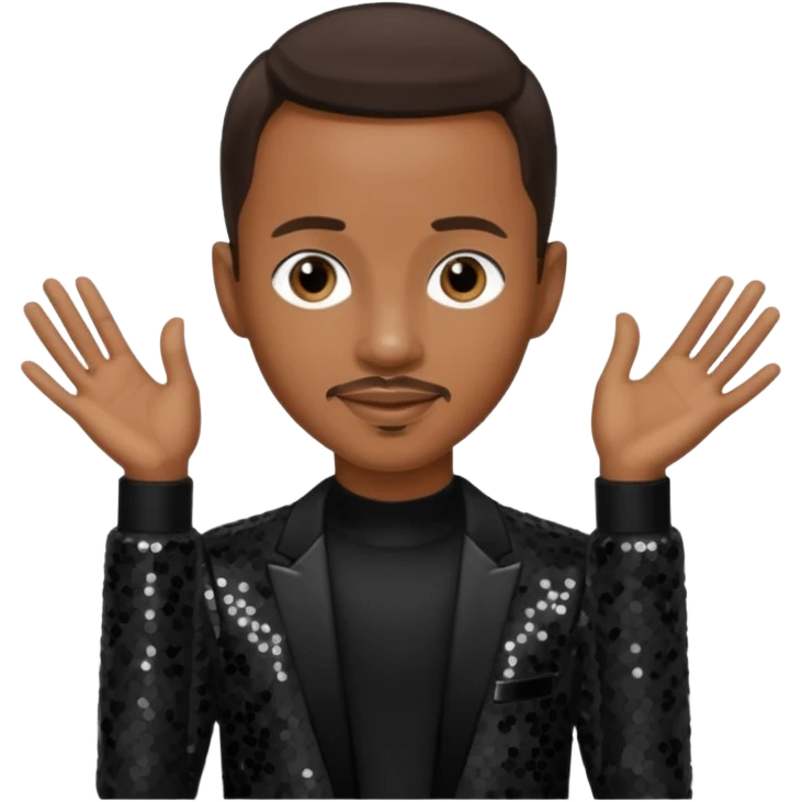 Tevin Campbell with dark brown hair, black sequin outfit emoji