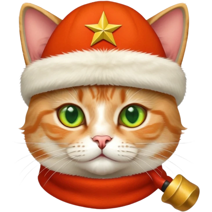 cat wearing soviet ushanka hat with red star and hammer and sickle symbol emoji